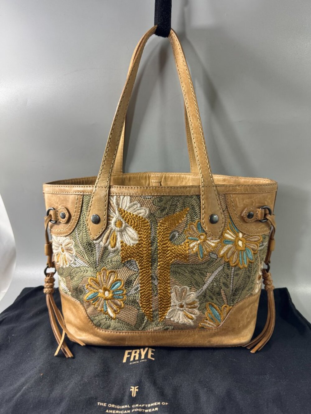 Frye Melissa Embroidery Brown Leather Carryall